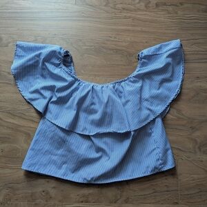 Forever 21 Navy Striped Off-Shoulder Blouse